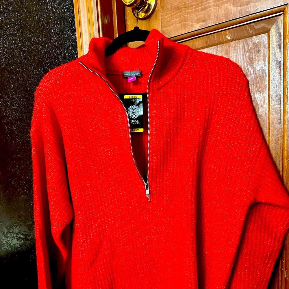 Vince Camuto red V-neck zip sweater